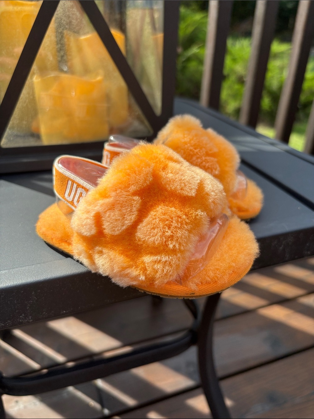 UGG Kids Orange Fuzzy Slide Sandals